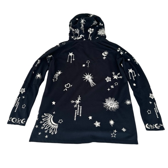 Johnny Was hoodie tunic black embroidered star moon sun celestial XS Angol Beach - Picture 9 of 16